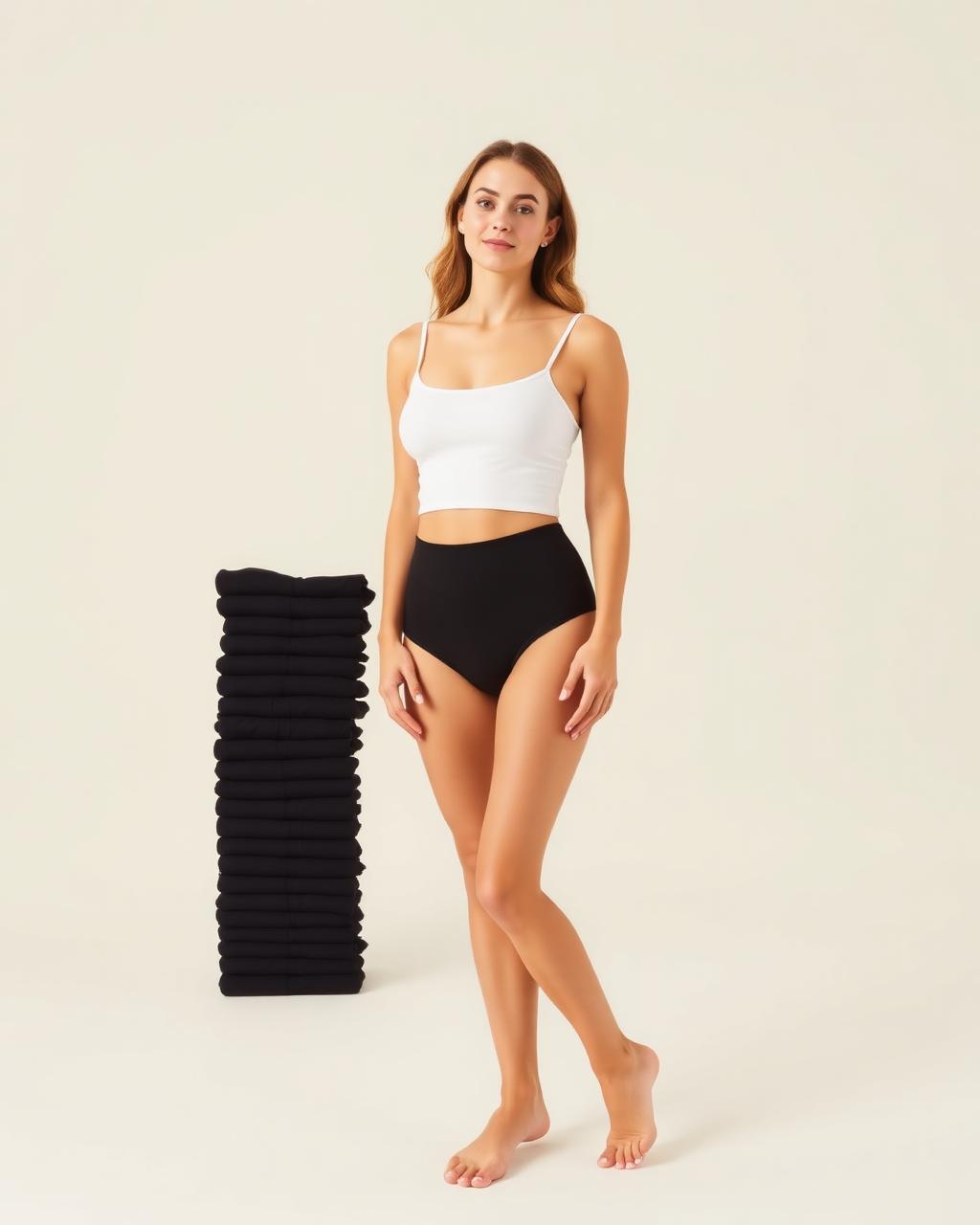 20-pack of soft black cotton knickers with model